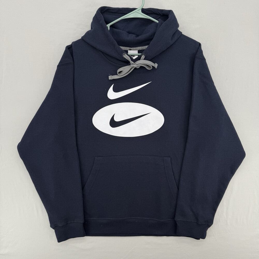 Nike Hoodie Mens Sz Large Pullover Sweatshirt Blue Navy Double Swoosh DM5458-050